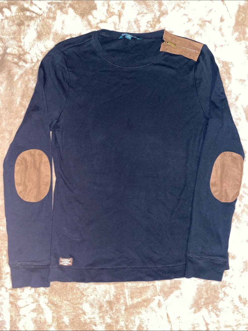 Lauren Ralph Lauren Black Long-Sleeve Top with Brown Elbow Patches